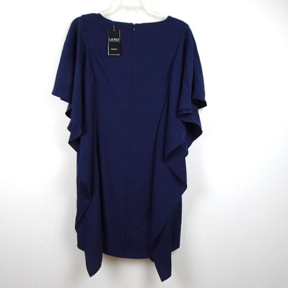 Ralph Lauren Ruffled Dress Women's Size 4 Blue Office Career Party V-Neck - Picture 4 of 8